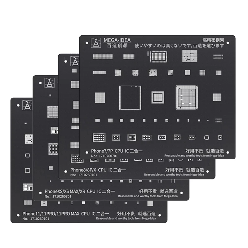 QianLi-Kit de plantillas de Reballing BGA de acero negro, MEGA-IDEA, para iPhone 14, 13, 12, 11, X, 8, 7, 6, CPU, Chip IC, plantación de estaño, Red