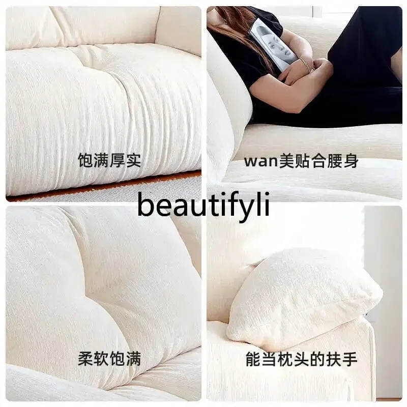 K132 French retro sofa medieval straight row chenille fabric living room cream wind sofa