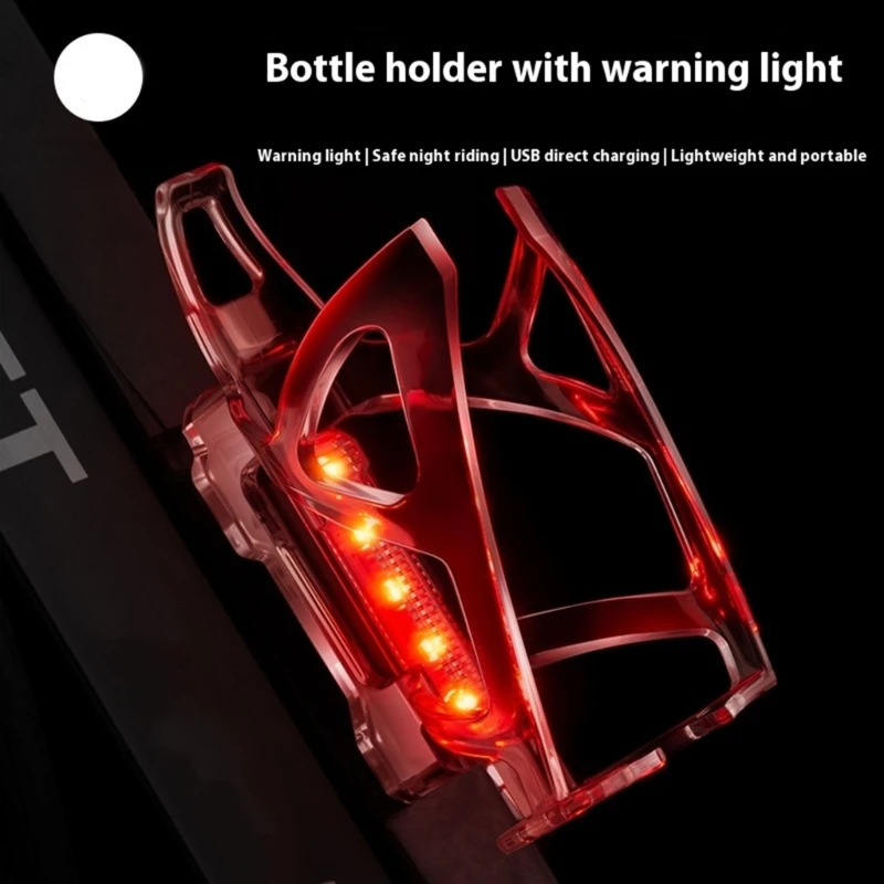  Light Weight PC Bike Cup Holder Rack Bicycles Water Bottle Holder with Detachable Warning Light 5 Lighting Types