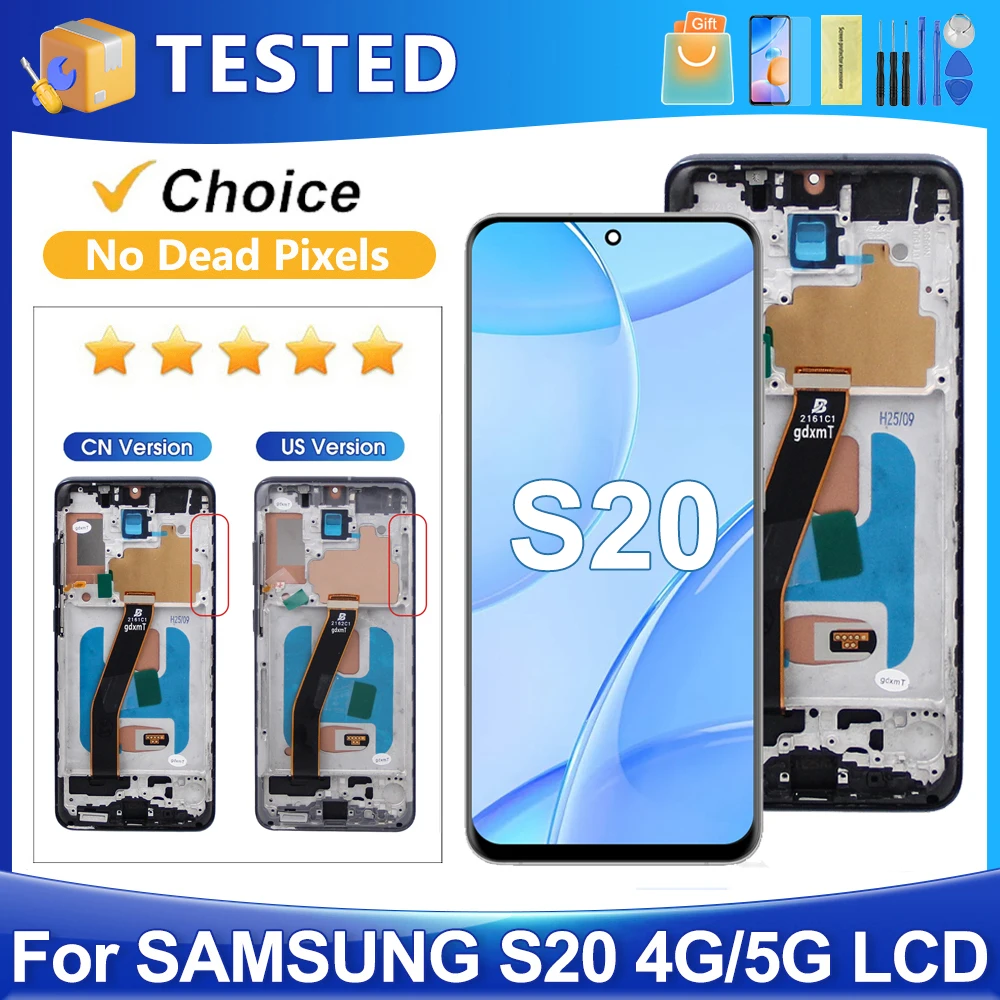 テスト済み-s20-4g-5g-サムスン用-s20-g980-g980f-g981-g981f-lcdディスプレイ-タッチスクリーンデジタイザーアセンブリ交換用