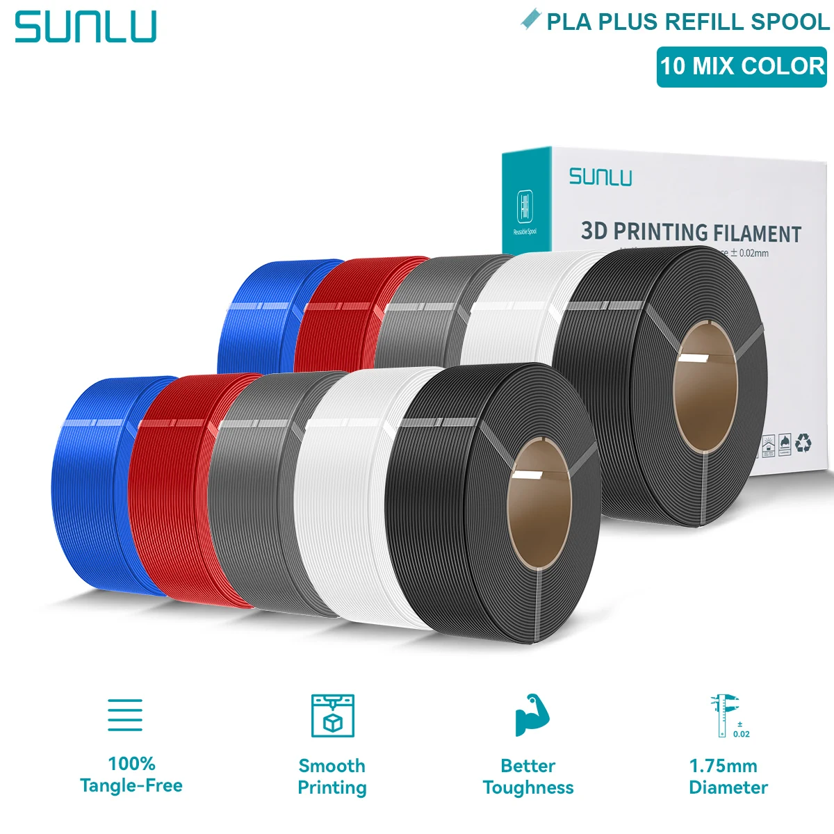 SUNLU PLA/PETG/PLA PLUS 3D Filament Refill 1.75mm Neatly Wound 3D Filament Bundle Refill for Most Brand Reuseable Spool 10KG image 3