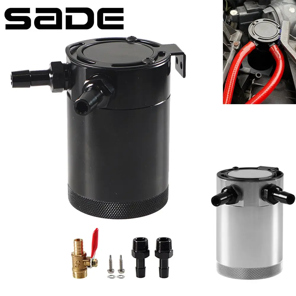 Aluminum Oil Catch Can Baffled 2-Port Oil Catch Tank Kit With Drain Valve Universal Oil Separator Reservoir Tank