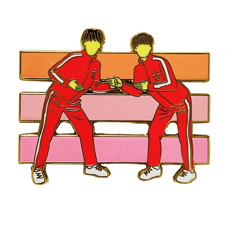 Producer Two Handsome Funnymen Badges Someone In a Pink Tracksuit Doing Funny Things Gold Metal Make An Enamel Pin For Gift