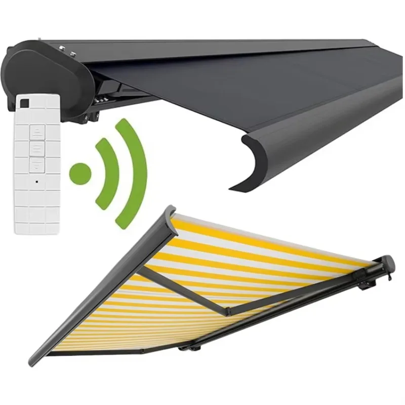 Custom Motorized Folding Arm Full Cassette Awning Retract Canopi Remote Control Awning with Wind Sensors