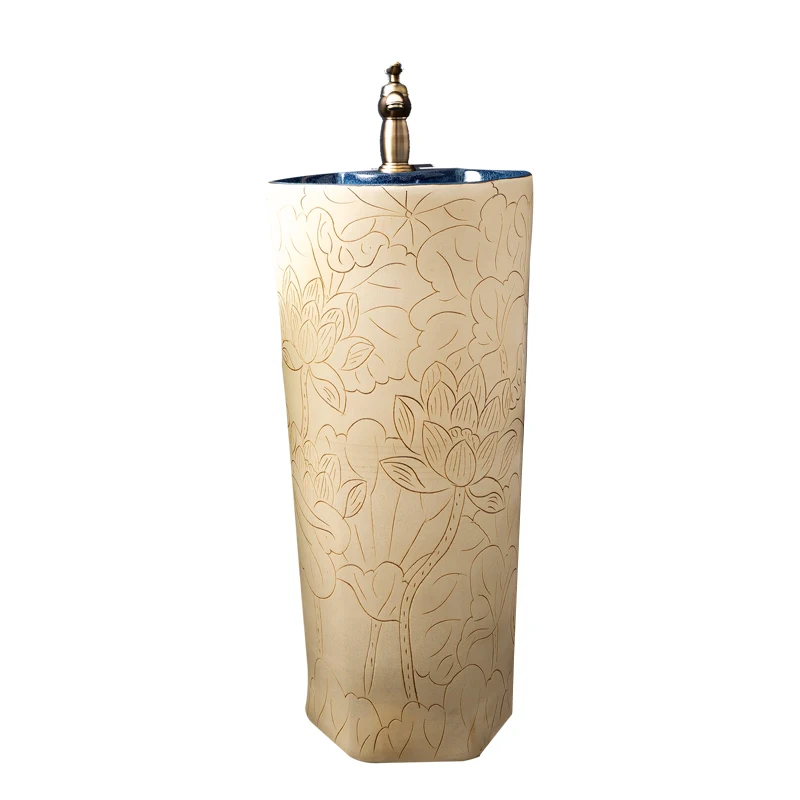

Ceramic column basin Floor-to-ceiling balcony Outdoor washbasin Bathroom Household integrated washbasin