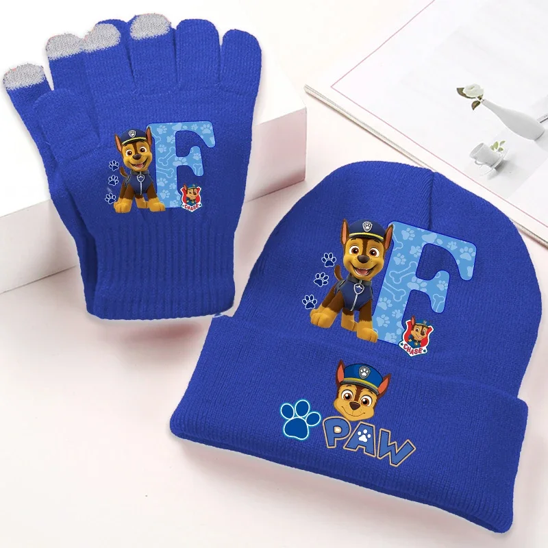 子供のパトロールの足の帽子と手袋のセット,かわいい漫画の帽子,アニメのファッション,子供のための暖かいアクセサリー,女の子,男の子,冬,2個
