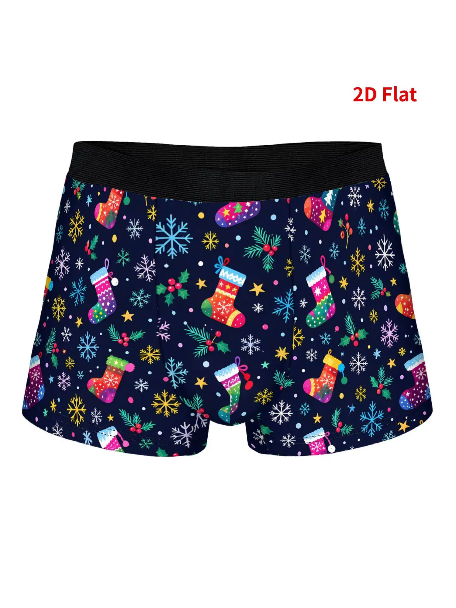 2D Print Design-Not Textured Christmas Stockings Snowflakes Men'S Novelty Underwear Funny Boxer Shorts for Casual Playful Style