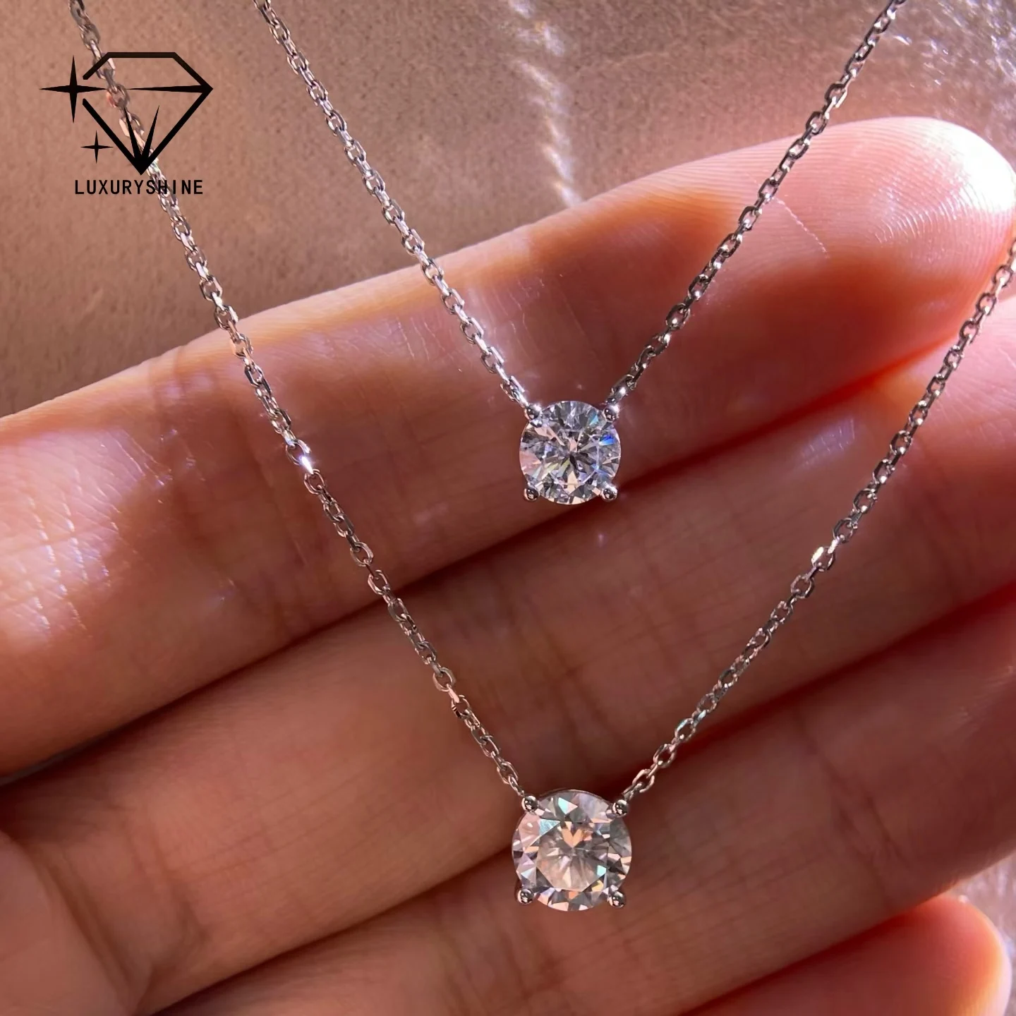 

LuxuryShine 1CT 2CT 3CT Round Lab Grown Diamond Necklace VVS2/VS1 Clarity D-F Color 18K White Gold Pendant custom Jewelry