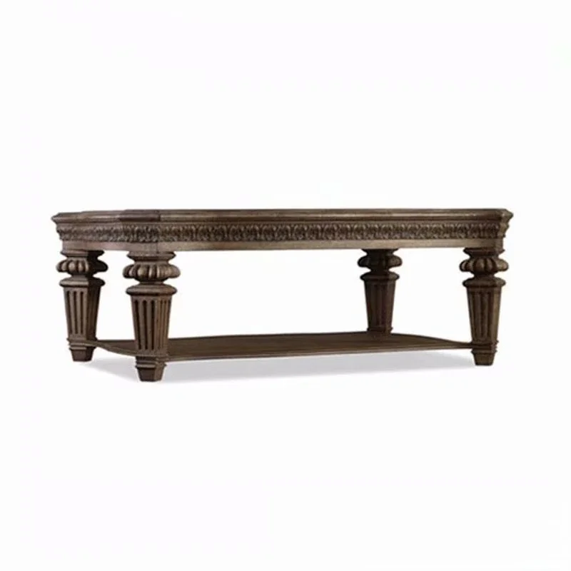 

American oak solid wood coffee table, villa living room oak antique old rectangular retro carved coffee table