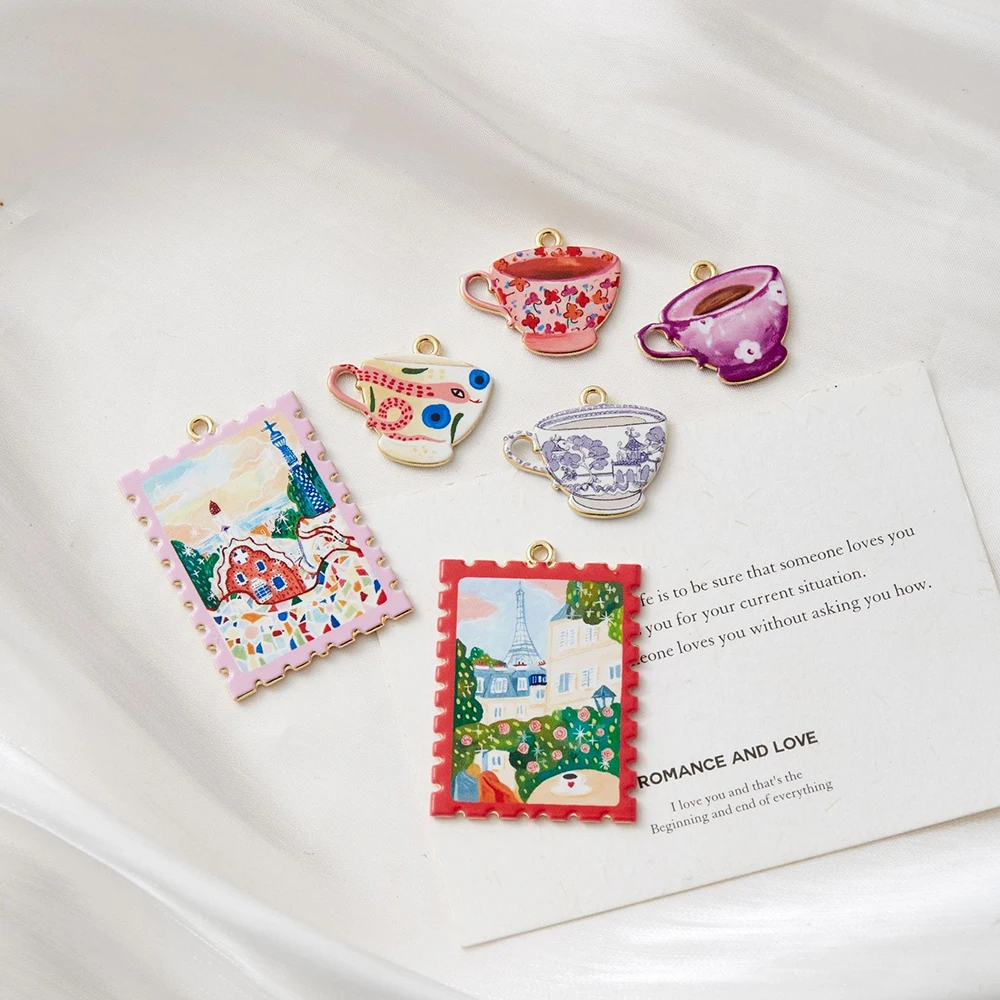 

30pcs Mix Color Alloy French tea cup coffee cup Pendant Charms For Jewelry Making DIY Necklace Bracelet Accessories