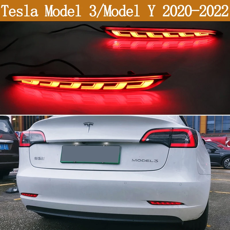 

Для Tesla Model Y/Model 3 2020-2022 пара светодиодных задних фонарей, модифицированный задний бампер, противотуманные фары DRL, указатель поворота, стоп-сигнал