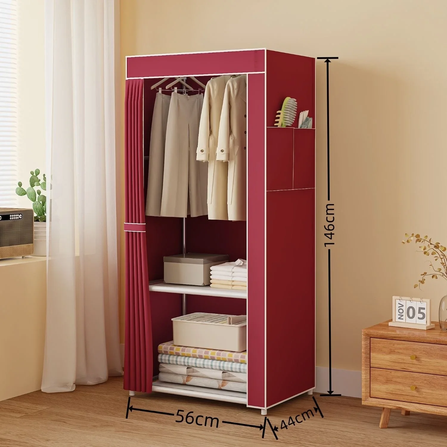 Clothing Cabinet Storage Save Space Fabric Wardrobe Multi-layer Assembly Closet Organizer with Curtains Portable Clothes Cabinet