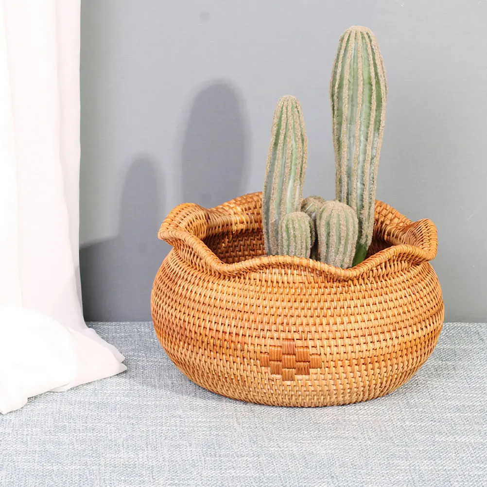 

Portable Woven Fruit Basket Kitchen Snack Bread Holder Lightweight Multi-Use Household Storage Decorative Basket