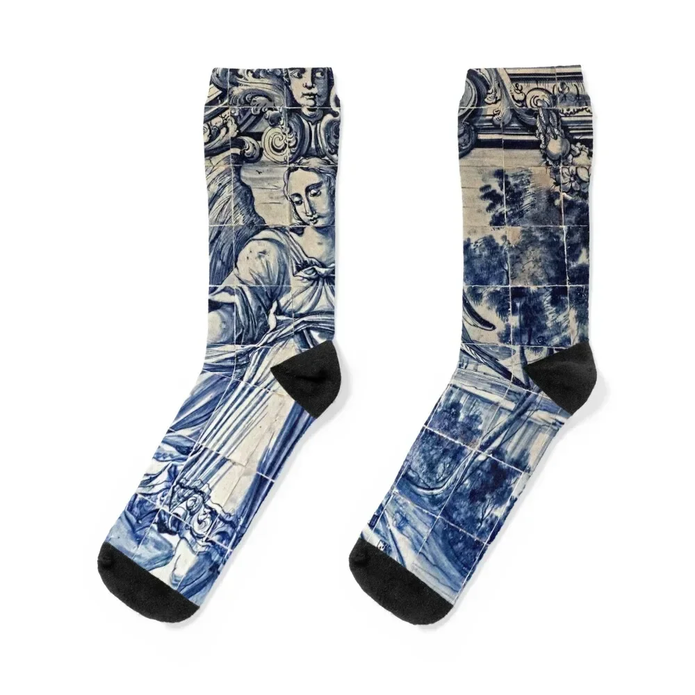 Angel Archangel Gabriel Portuguese Antique Tile Panel Socks short men cotton high quality set Socks For Girls Men's