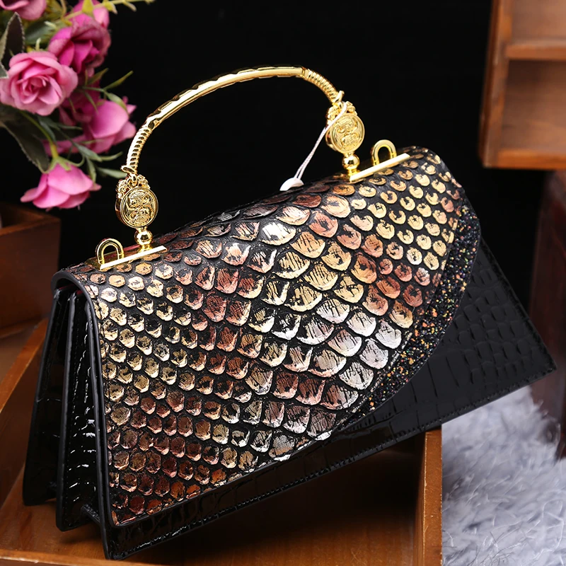 Fashion Brand Genuine Leather Women\'s Handbags 2024 New Crocodile Pattern Shoulder Crossbody Bag Lady Party Messenger Shell Bags