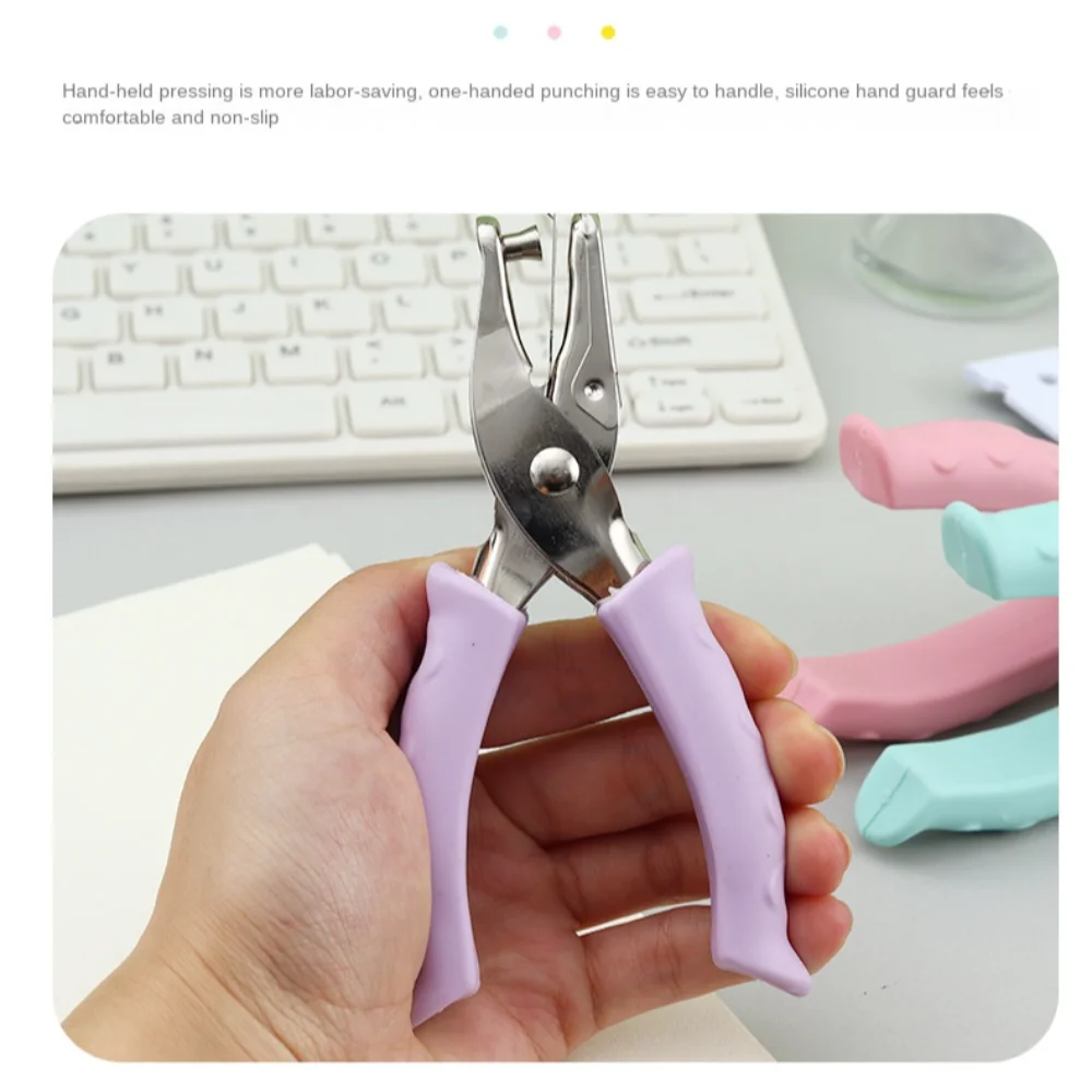 Single Hole Mini Paper Punch Macaron Color Non-slip Handle Single Hole Punch Save Effort 6mm Hole DIY Paper Puncher School