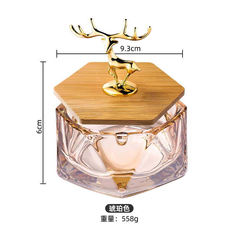 Household Crystal Glass Ashtray with Cover To Prevent Fly Ash Luxury Trend Living Room Decoration Office Decoration Elk Ashtray