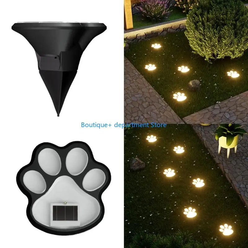 E1PD Pack of 4 Solar Operated Outdoor Landscape Light Waterproof Dog Paws Plastic Texture Suitable for Lawn Pathways