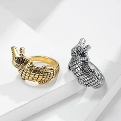Fashion Waterproof Jewelry Retro Men'S Stainless Steel Crocodile Gothic Ring Gold Plated Punk Accessories