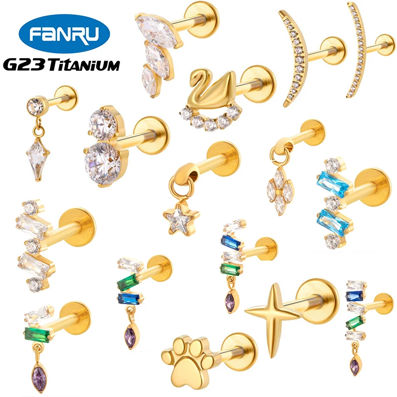 1PC Piercing Labret de Titânio G23 com Pingente de Zircônia Olho de Cavalo para Tragus, Cartilagem, Conch, Hélice, Lábio, Nariz - Joia Corporal