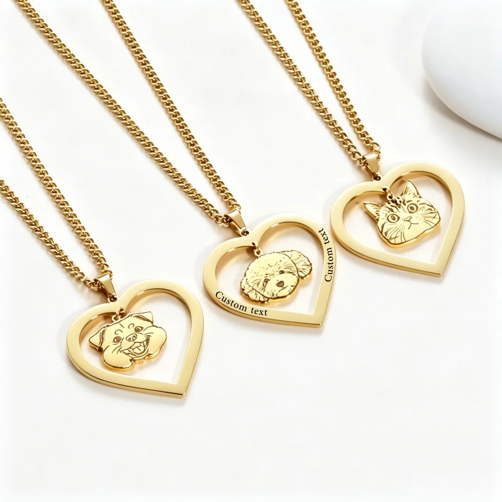 Personalized Customized Pet Photo Necklace Stainless steel Heart Pendant Necklace Custom Dog Cat Necklace Custom Memory Jewelry