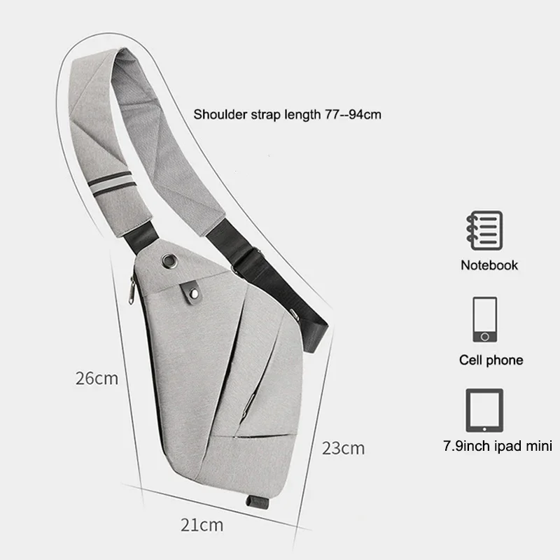 Men\'s Chest Bag Digital Headphone plug Storage Gun Bag Slung Crossbody Sports Waist Bag Personal Shoulder Anti-theft Pocket Bag