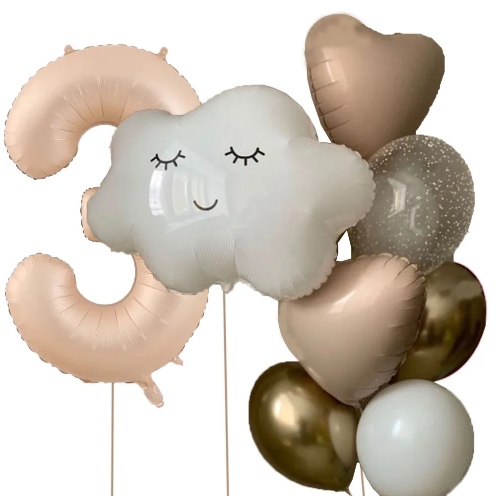 11 pz Bianco Sorriso Nuvola Palloncini Foglio di Alluminio Set 32 pollici Caramello Elio Numero Festa di Compleanno Per Bambini Baby Shower Decorazioni