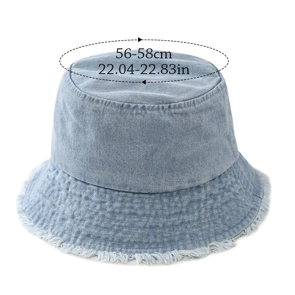 Sunscreen Hat Solid Color Fur Denim Fisherman Hat Denim Style Men Women Bucket Hat Fringed Edge Summer Vintage Bob Hat