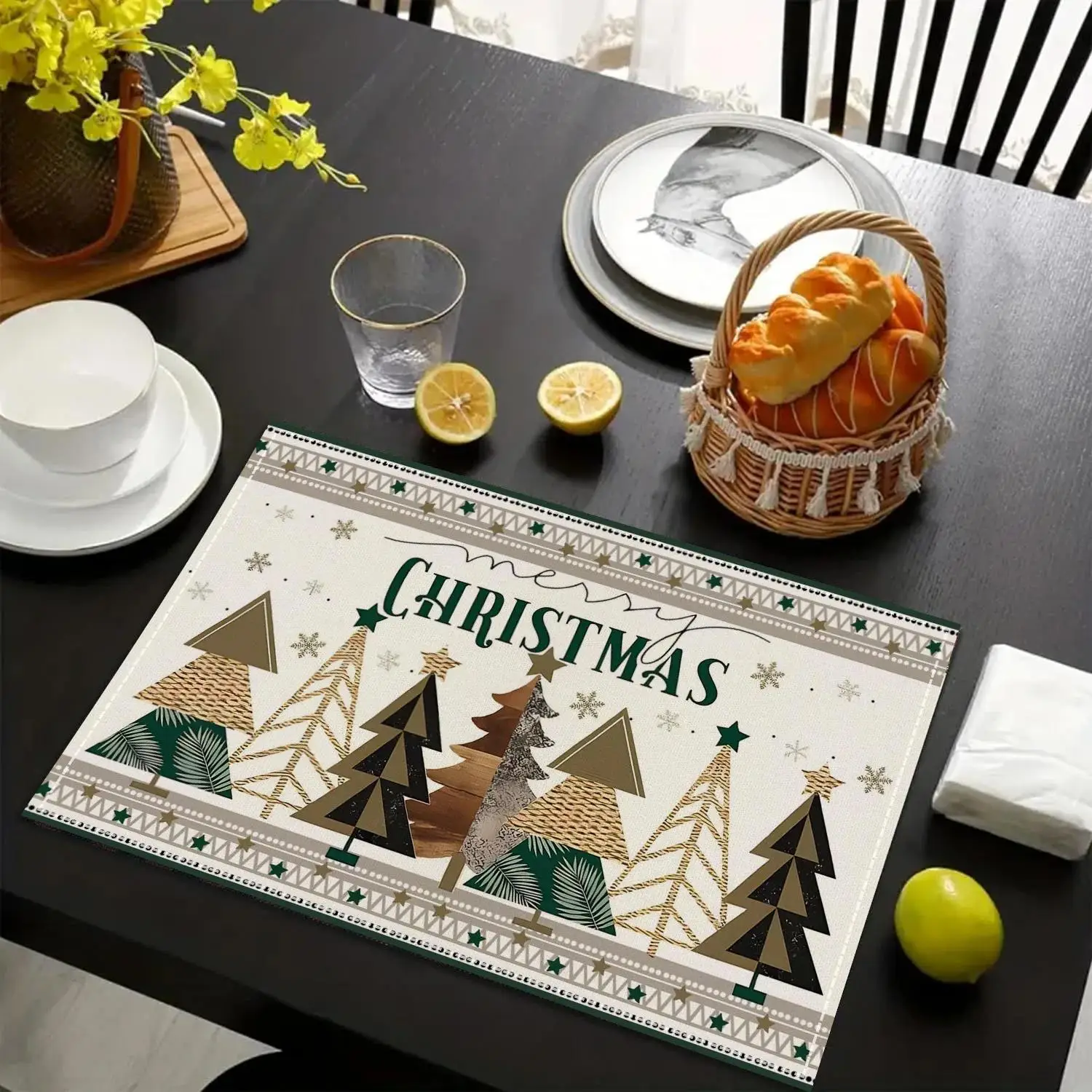 1PC Christmas Placemats for Table Set Linen Xmas Meal Mat Cartoon Nutcrackers Printed Party Individual Christmas Table Decor