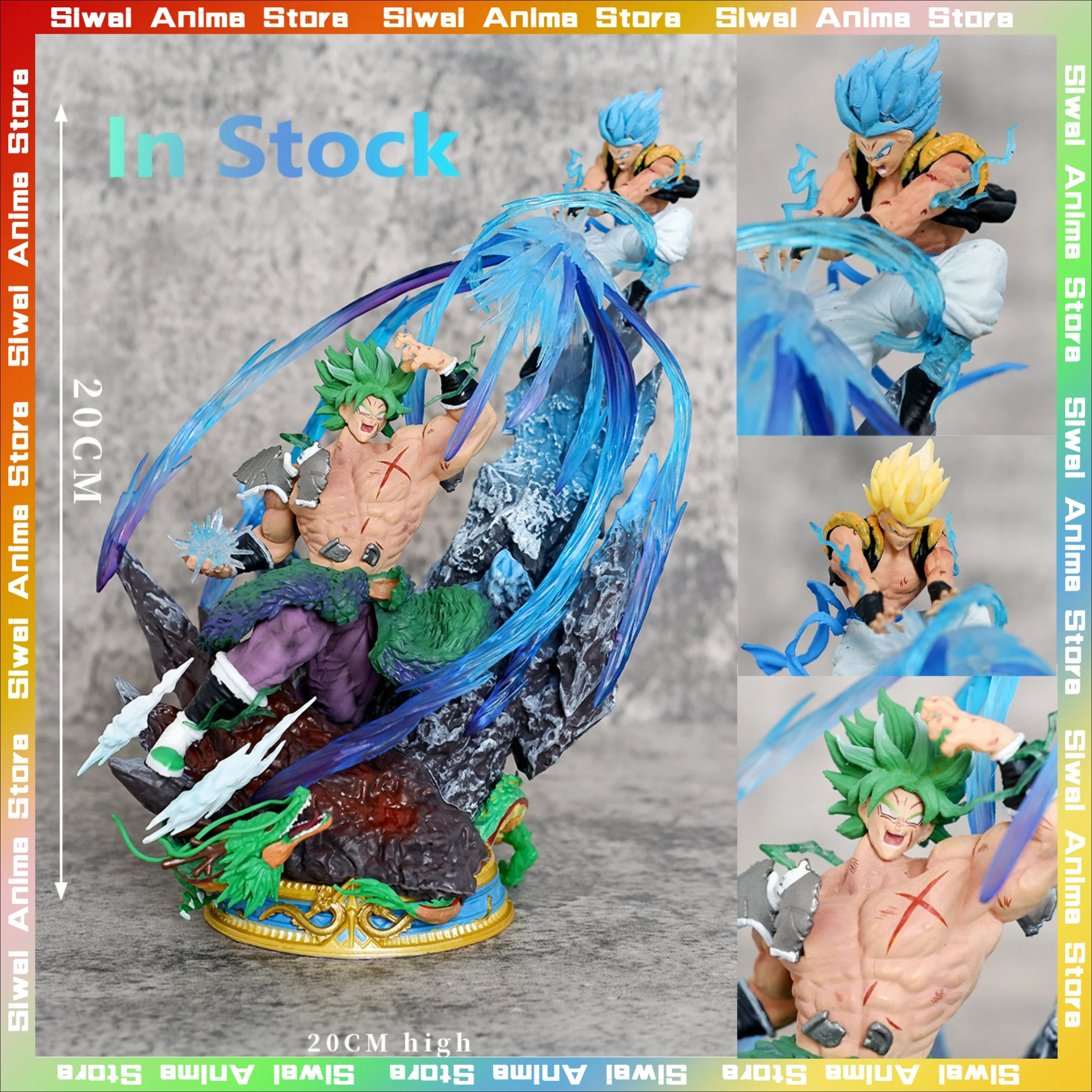 Dragon Ball Broly VS Gogeta Super Saiyan Anime Figurine Replaceable Head Action Figures Statue Collection Model Toy Holiday Gift