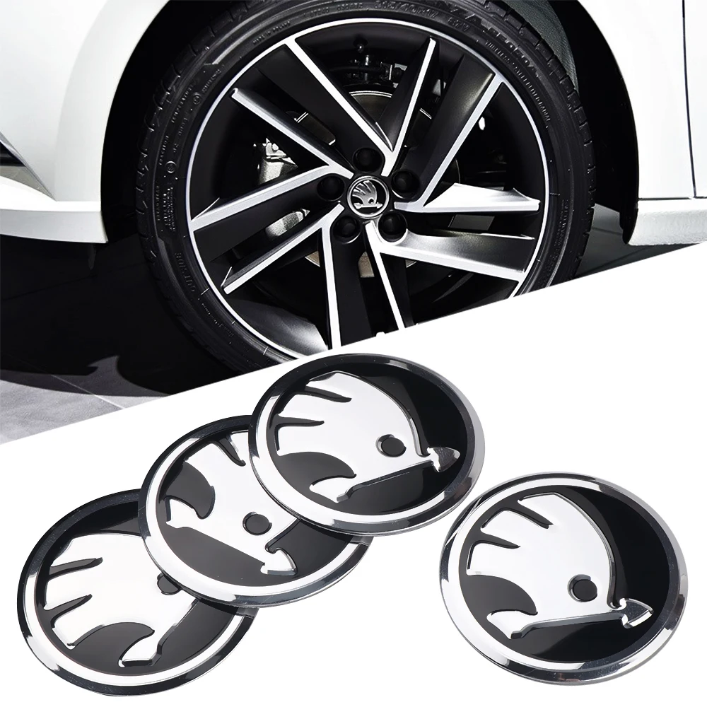 4Pcs 56MM Car Aluminum Logo Wheel Center Hub Caps Stickers For Skoda Octavia A5 3 2 VRS Vision Kodiaq Rapid Fabia VII Superb RS