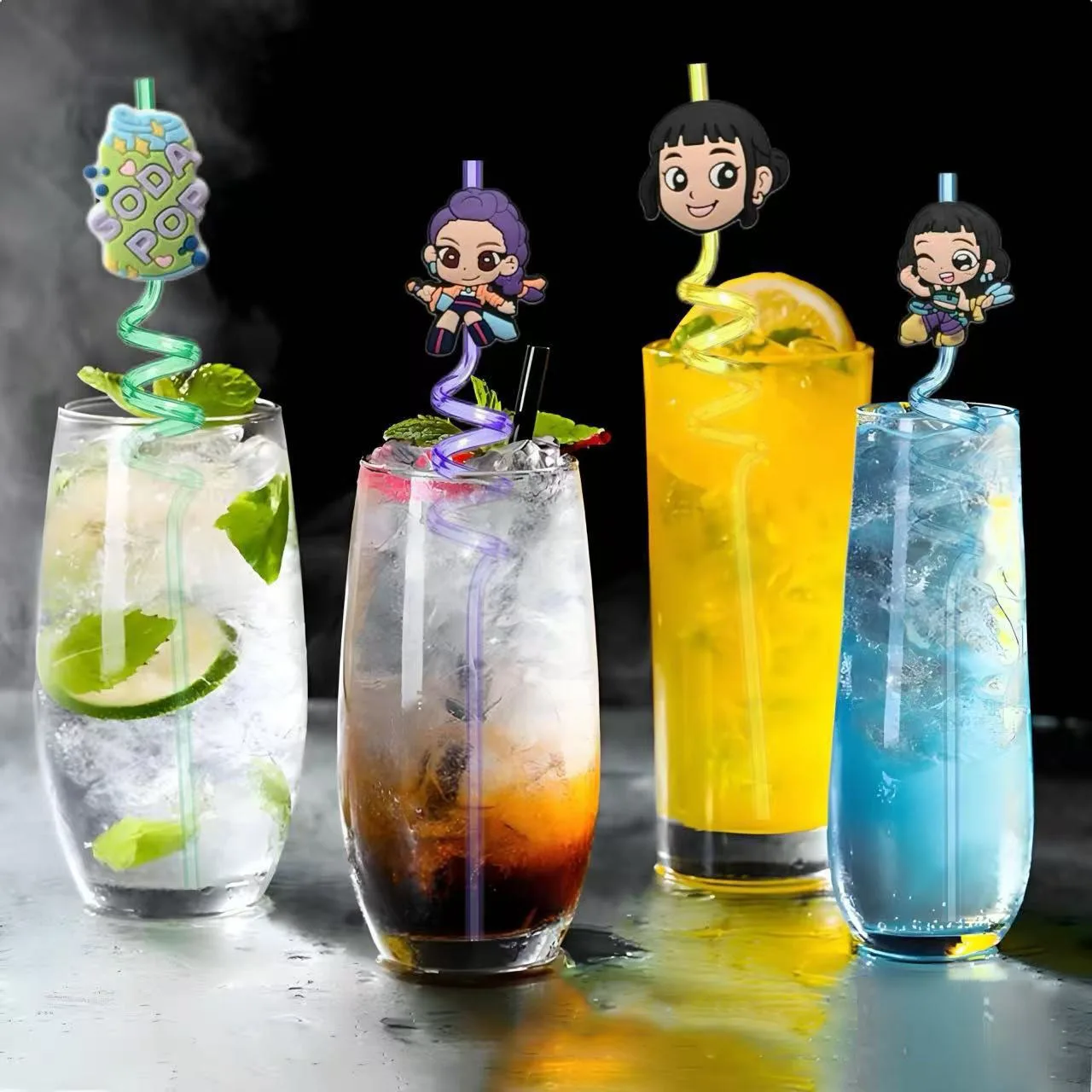 K-POP شيطان هنتركس اللون دوامة القش Sajaboys PET الغذاء الصف قابلة لإعادة الاستخدام عازمة القش HUNTRX القش لزينة حفلة عيد ميلاد #4