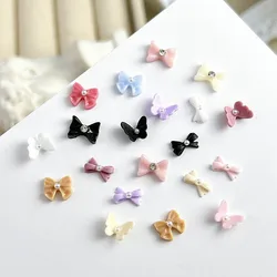 30PCS Resin 3D Solid Color Pearl Bow Nail Charms Mini Bow Tie French Style Nail Art Decorations DIY Nail Crafts Accessories