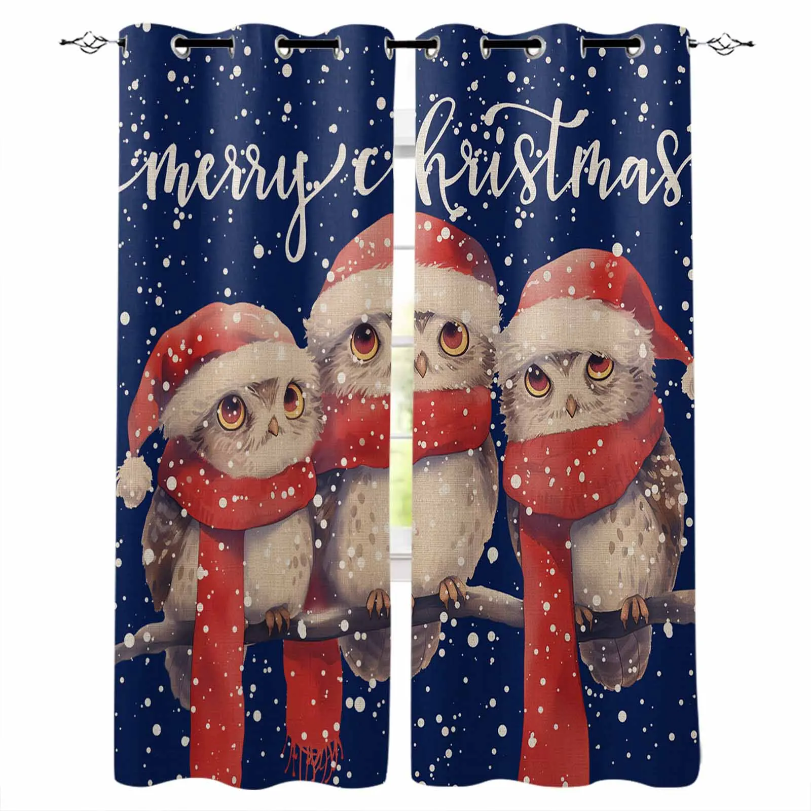 Christmas Winter Owl Pine Tree Curtains For Living Room Kids Bedroom Window Curtain Hall Drape Long Cortinas