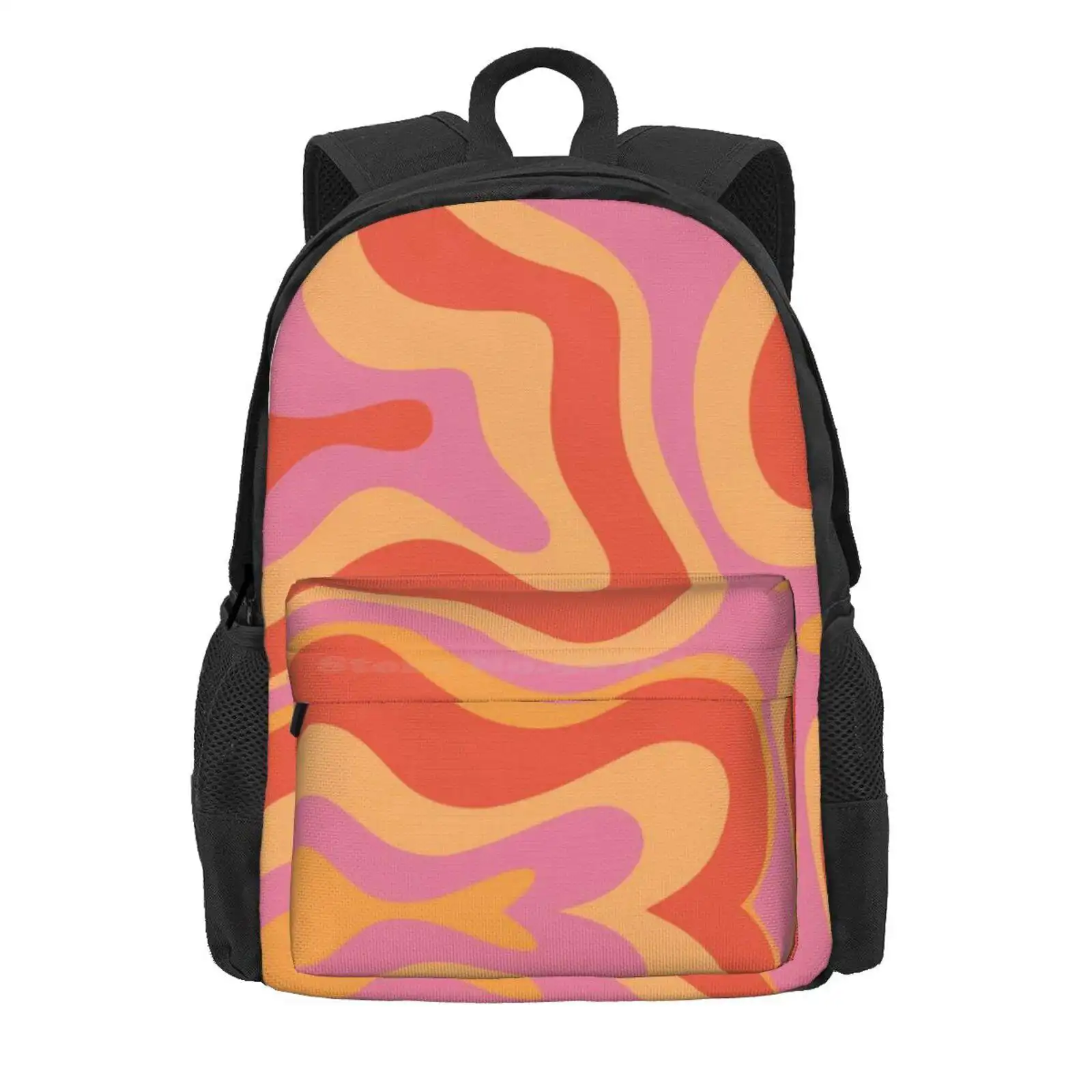 Modern Retro Liquid Swirl Abstract Pattern Square In Vintage Pink And Orange Hot Sale Schoolbag Backpack Fashion Bags Abstract