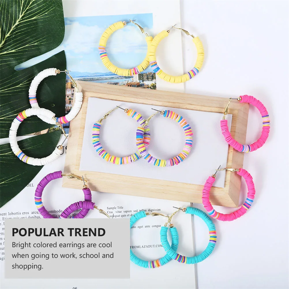 

Bead Clay Earrings Trendy Colorful Embellishment Women Yellow Polymer Chic Accessory