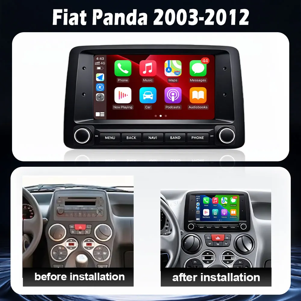 Car Radio For Fiat Panda 2003-2012 Multimedia Player Android Auto Wireless Carplay Navigation GPS Tools WIFI 4G