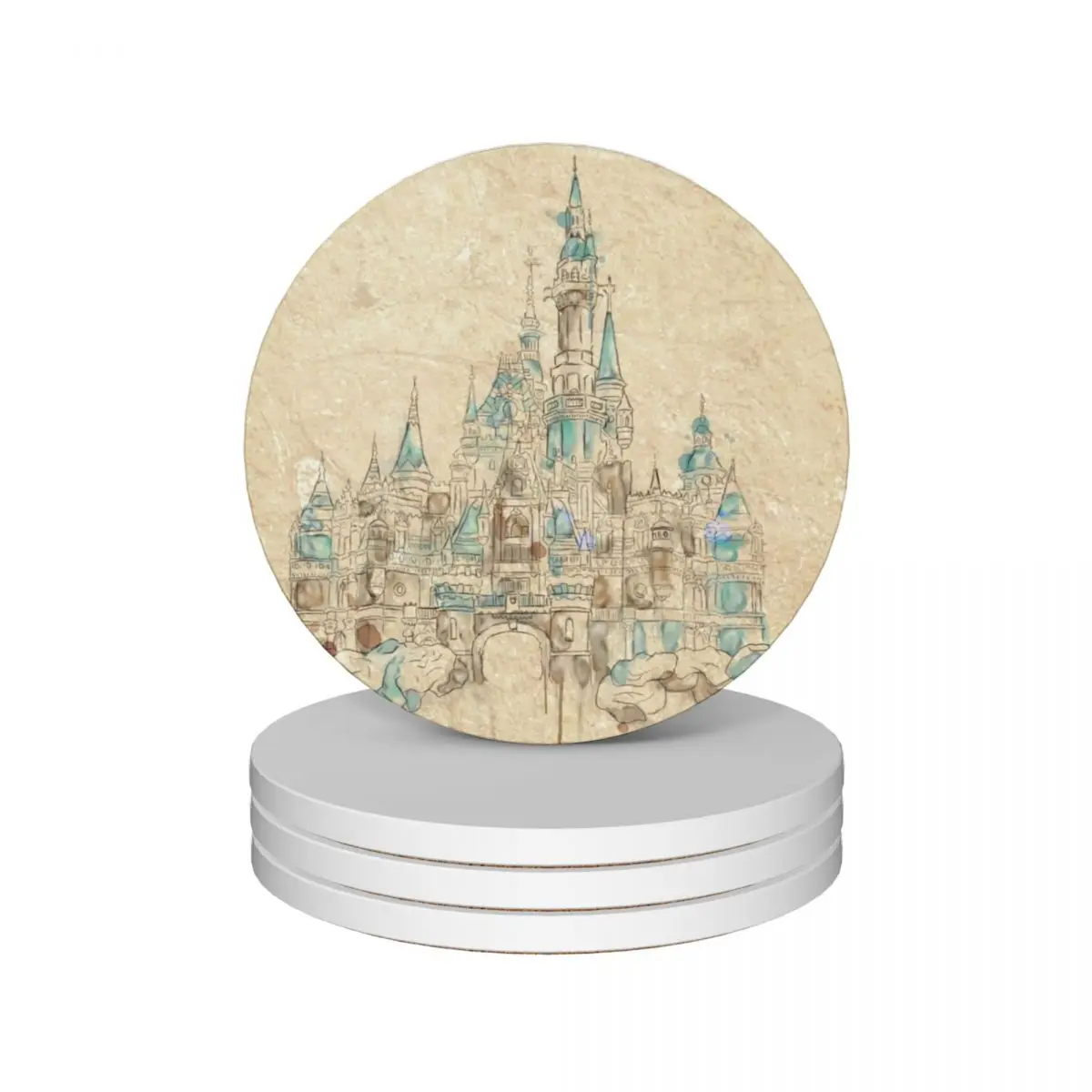 

Enchanted Storybook Castle Ceramic Coasters (Set of 4) cute kitchen holder for table ceramic set Coasters