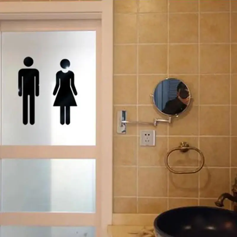 Removable 3D Toilet Entrance Sign Wall Stickers Funny Woman & Man WC Washroom Door Poster Mirror Surface Decal DIY Decor view 6