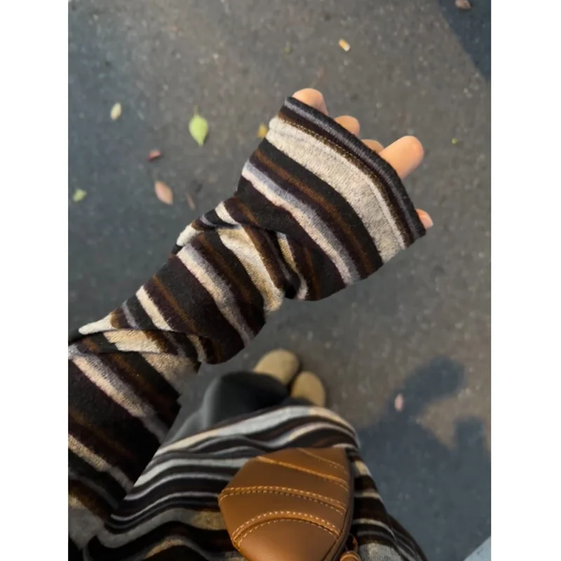 Y2K Striped Shirt Women Korean Retro Contrast Long Sleeve Loose Top Early Autumn Commuting Base