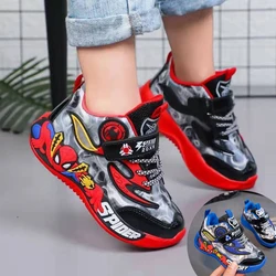 Disney-Zapatillas deportivas de dibujos animados Spider-Man para niño y niña, zapatos informales para correr, color azul claro y rojo, talla 26-37, primavera y otoño