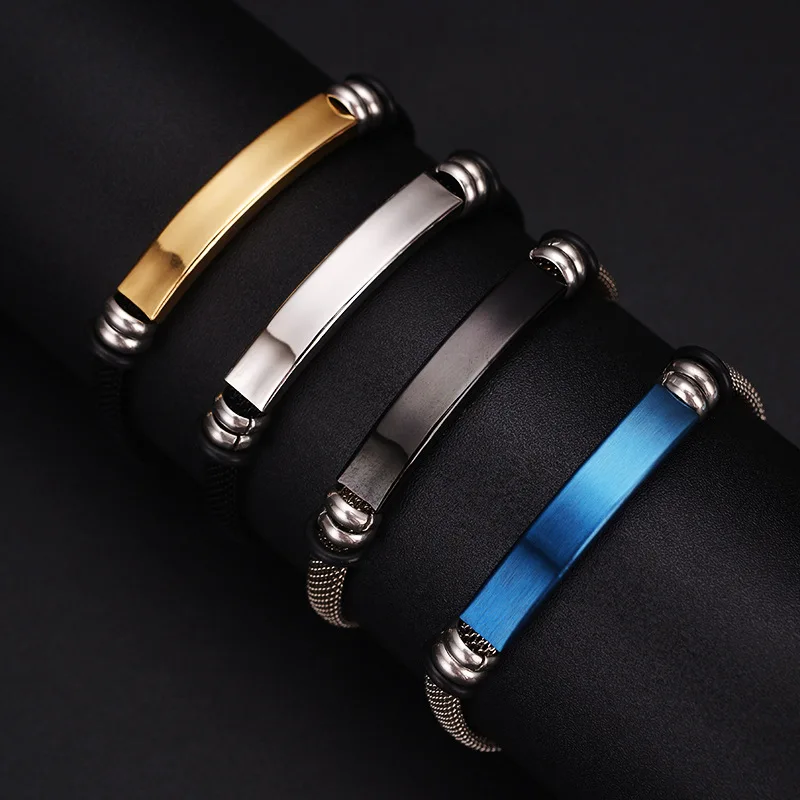 Stainless Steel Bangle Blank For Engrave Gold/Black/Bule/Silver Color Metal Plate Bracelet High Polished Wholesale 10pcs