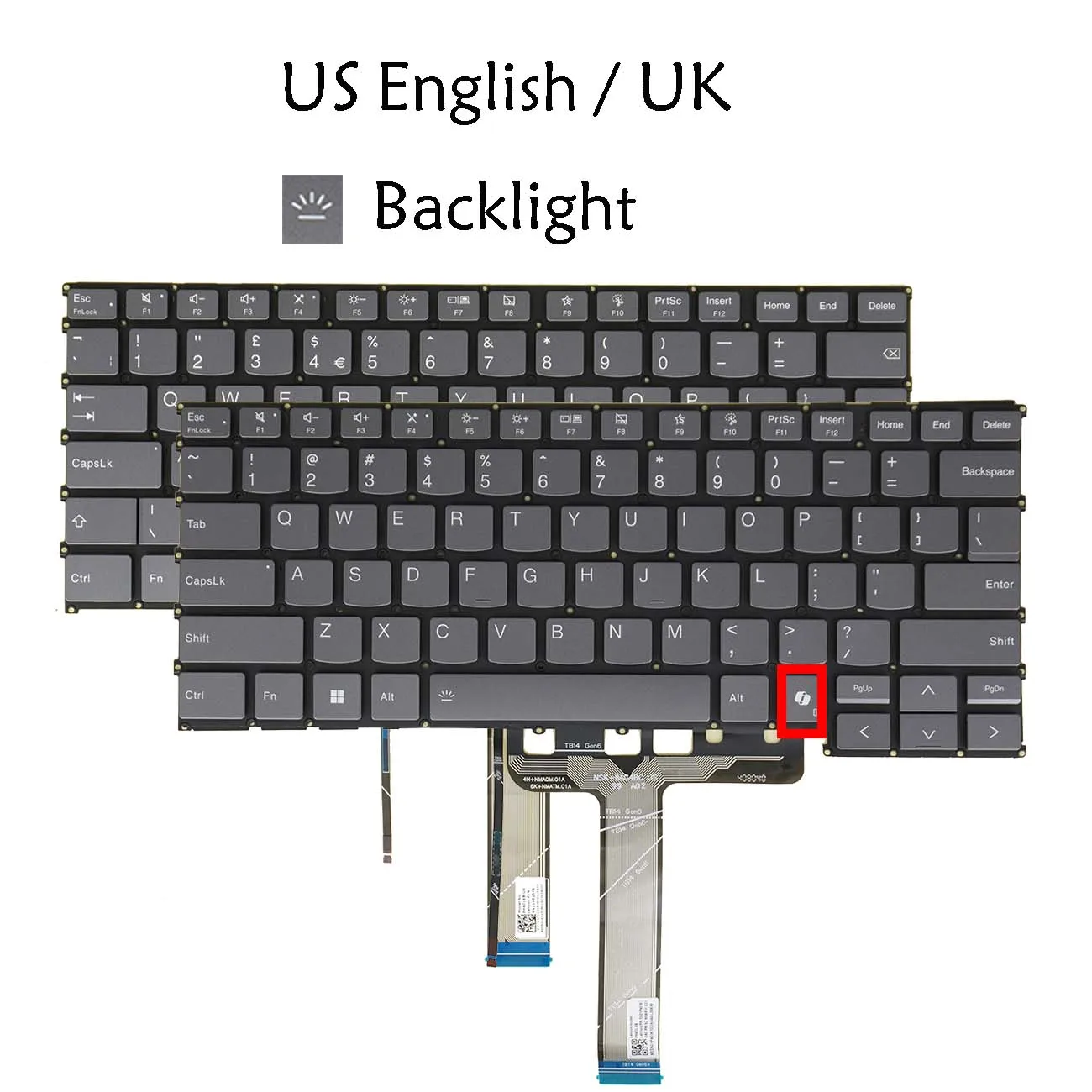 Backlit Keyboard For Lenovo PH4CLXB ThinkBook 14 G7 ARP 21MV , 14 G7 IML 21MR, 14 G6 ABP 21KJ, 14 G6 IRL 21KG, US English UK