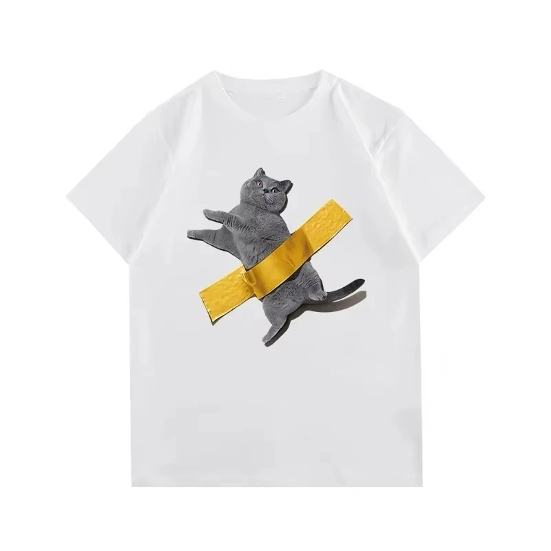 

2025 Summer Funny Cat Print T-shirt Street Everyday Casual Top Humorous Short Sleeve Clothing for men Cat Lover Women Clothing
