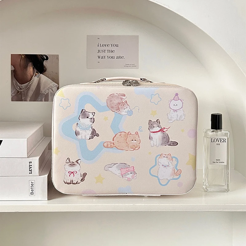 Kawaii Cat Makeup Storage Organizer Cute Travel PU Cosmetics Case contenitore portatile di grande capacità per le donne della ragazza