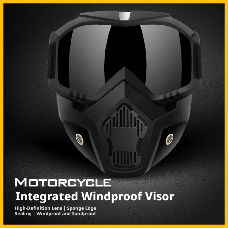 Detachable Motorcycle Face Mask Windproof Goggles, Tactical Protective Mask for Outdoor Cycling CS