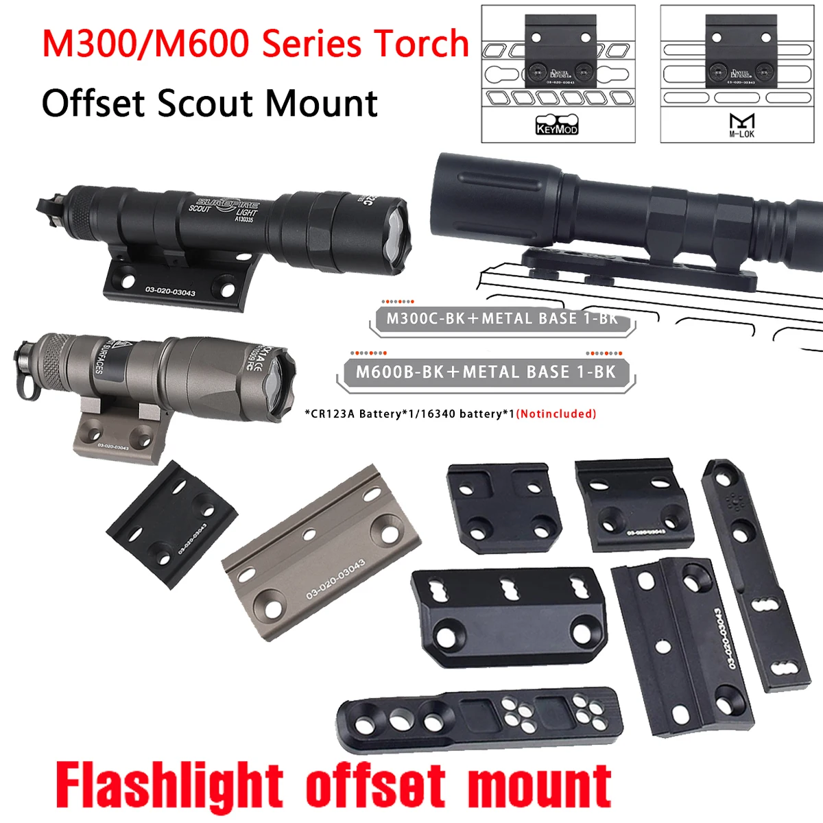 

Tactical Airsoft ARIS Series Offset Mount M LOK KEYMOD Base for Surefir SF M300 M600 Flashlight 20mm Rail Hunting Scout Light