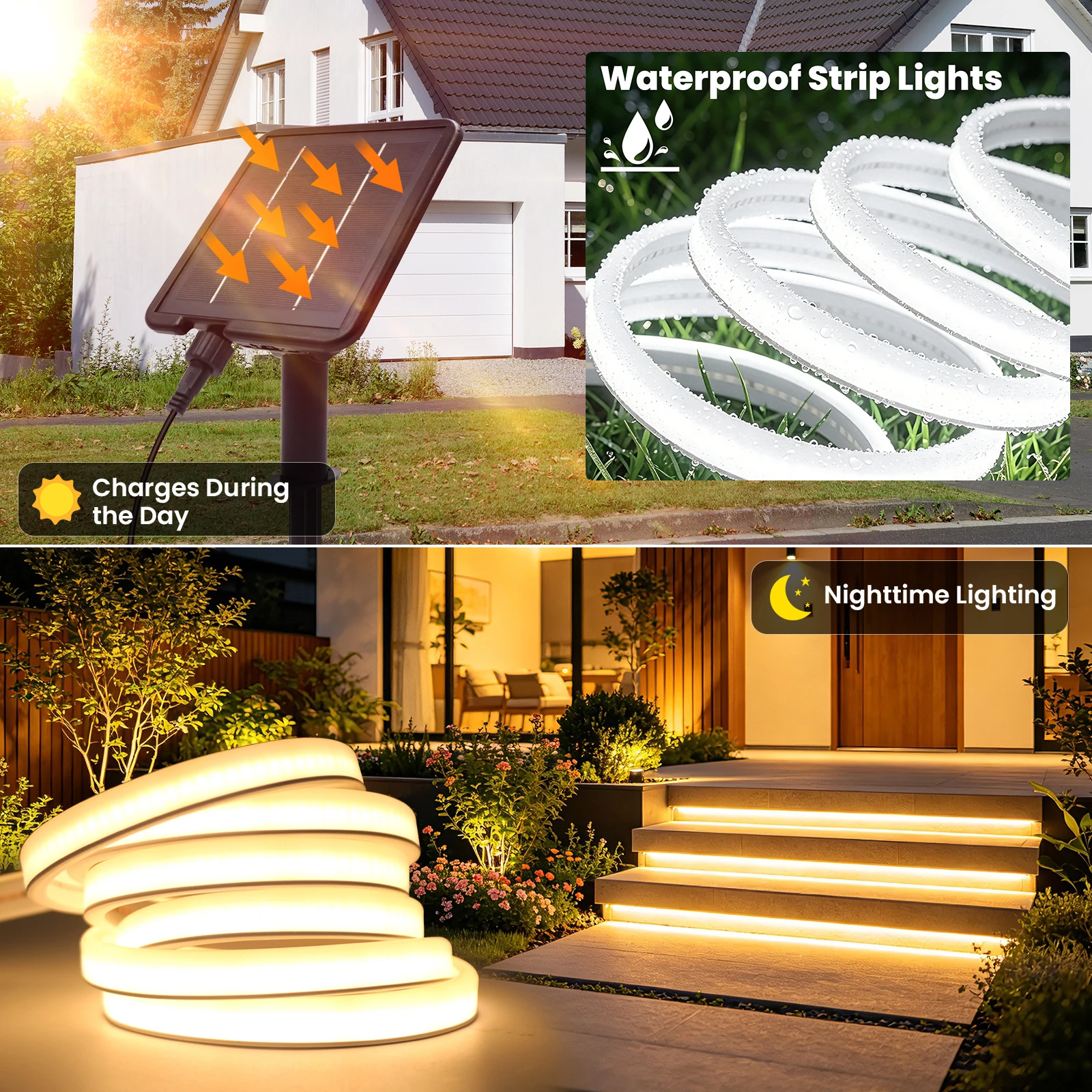 Solar Powered COB Neon Strip 24V 320Leds/M IP67 Waterproof Outdoor Home Garden Landscape Decoration Flexible Rope Lamp