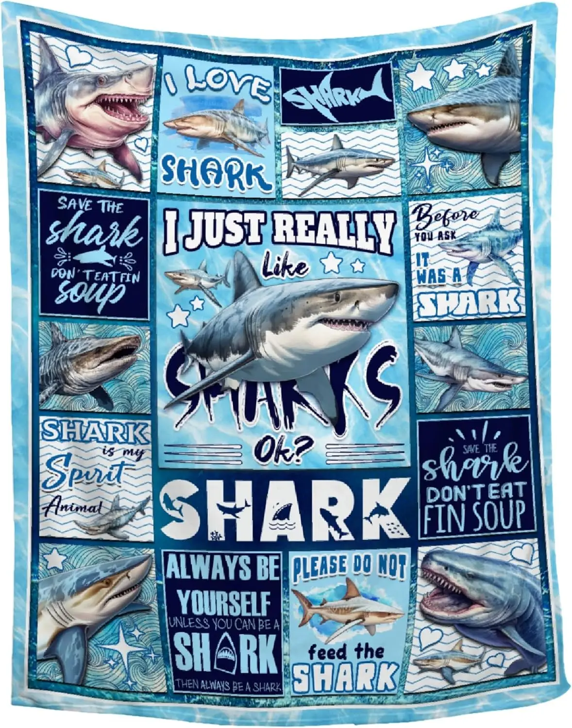 Ocean Shark Throw Blanket I Just Really Like Sharks Quote Art Unique Gift Home Bedroom Living Room Decorative Accessory
