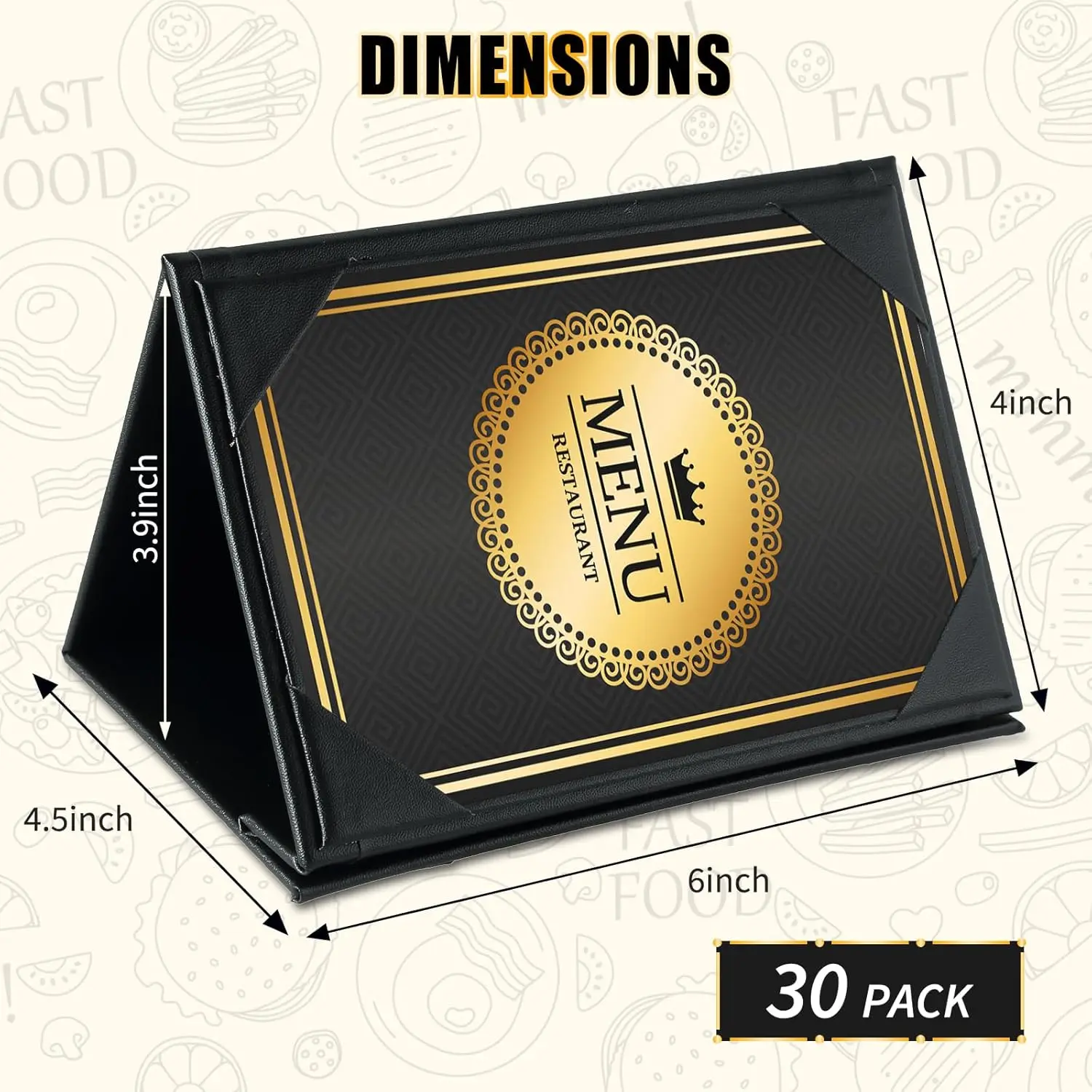 Table Tent Triangle Menu Holders 4"" X 6"", 30 Pack 3-Side Leatherette Picture Frames, Menu Cover With Angled Corners For